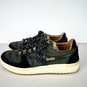 Gola British Millerain Ascent Low Sneakers Mens 8 Tweed Leather Khaki Black